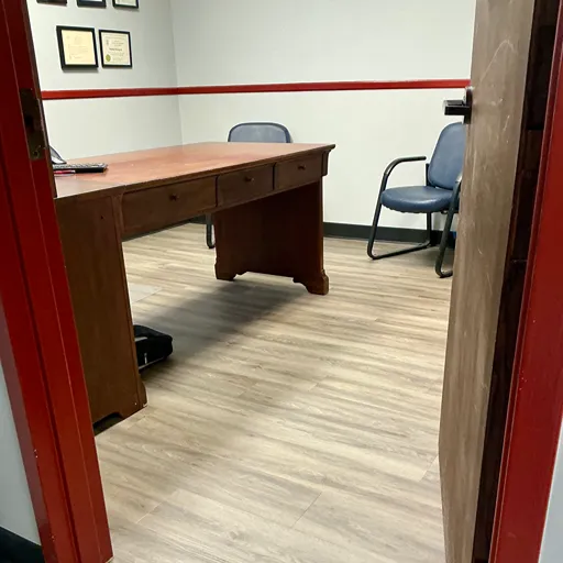 Salvation army renovation wood look floors in office