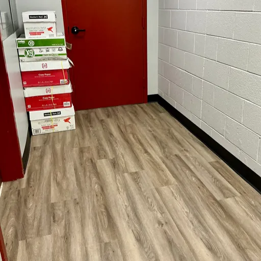 Salvation Army hallway wood look flooring renovation