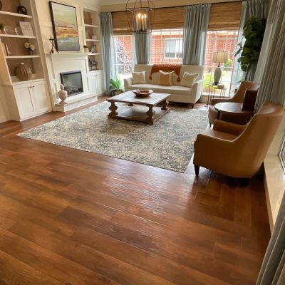 hardwood commercial flooring installation in sitting area